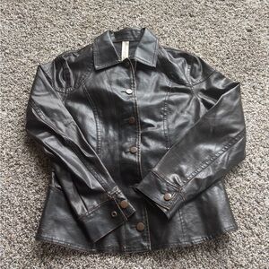 No Boundaries Black Faux Leather Button Jacket